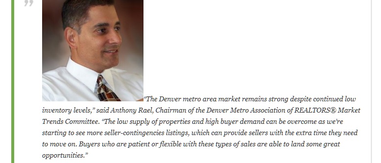 Anthony Rael - Chairman of the Denver Metro Area Market Trends Committee on behalf of the Denver Metro Association of Realtors (DMAR)