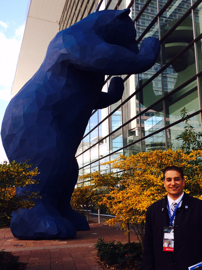 Anthony Rael at the Denver Convention Center with Iconic Blue Bear